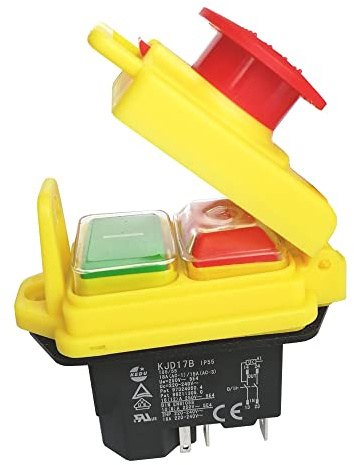 UZAMIRLEX Interruptor pulsador de Parada de Emergencia, Interruptor de presión de Seguridad electromagnético KJD17B de 220 V y 2 HP con Tapa de Parada de Emergencia