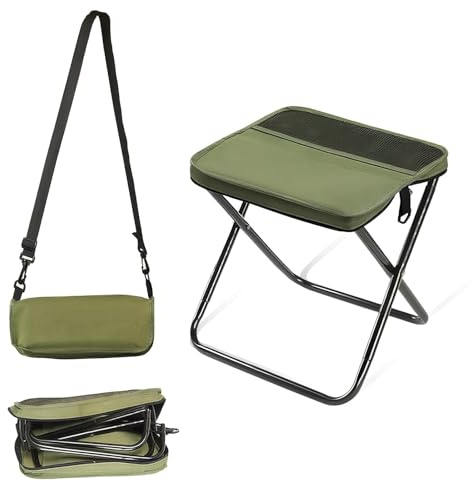 AURIVEE Sgabello Pieghevole da Zaino e Sedile Portatile per Campeggio, Pesca, Viaggio, Escursionismo e Giardino (Verde, Grande)