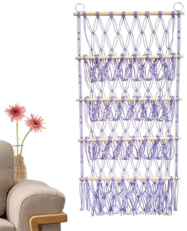 Hamaca de Macrame Boho para Guardar Juguetes - Organizador Colgante de 4 | Niveles para Animales de Peluche, Soporte de Red Mural Gran Capacidad Decoración de Guardería, Estante Estilo Bohemio
