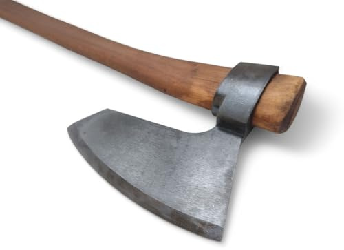 Beil-Axt im Alten Wikingerstil – Handgeschmiedete „Bearded“ Hewing Axt aus Stahl mit Ergonomisch Gebogenem Eichenholzgriff – Für Zimmerer & Holzschnitzer