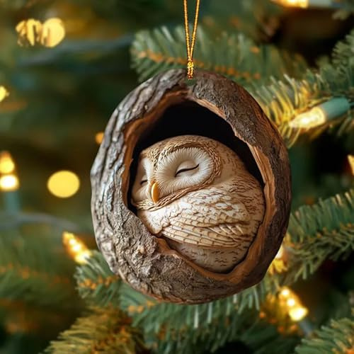 Owl Birds Forest Animal Christmas Tree Ornaments - 2D Acrylic Pendant for Seasonal Decoration, Christmas Decoration Keepsake (Owl - E)