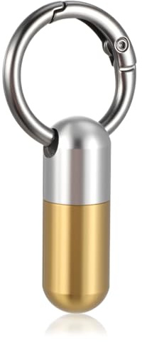 Ptwola Small Pill Case Keychain Tiny Portable Carabiner Clip Pill Holder Bottle Micro Waterproof Metal Container Medicine Organizer for Outdoor Camping Travel Purse Pocket (Gold+Silver)
