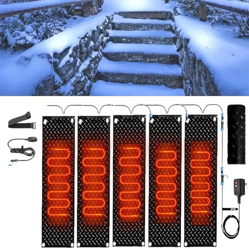 EXOTUF rutschfeste Schneeschmelzmatten – Gummi-Heizmatten for den Außenbereich – 360 W Anti-Rutsch-Schneeschmelzmatten mit Stecker for sichere Wege(30x150cmx5Pcs)