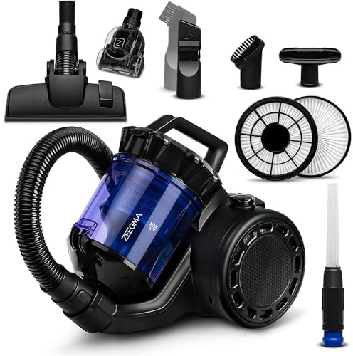 Zeegma Zonder Base Aspirador aspiradorb 899W ciclónico sin Bolsa de Alta Potencia de succión 2 filtros HEPA H13 y Lavables Depósito de Polvo Apto para alérgicos 2,5 litros, Turbocepillo, Negro