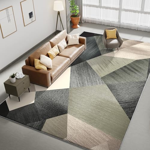 HOMFINE Moderner Teppich Wohnzimmer 80x150 cm Grün - (10mm Dicker Schwamm) Waschbarer Kurzflor mit Anti-Rutsch Unterseite, Weich Geometrisch für Schlafzimmer Esszimmer Küche