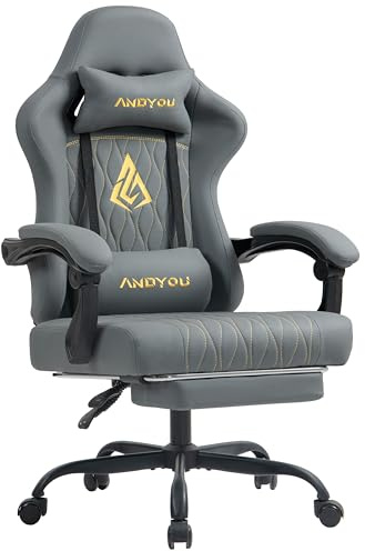 Andyou Gaming Stuhl mit Fußstütze – Ergonomischer Gaming Sessel aus Wildlederimitat, Gamingstuhl Erwachsene, Höhenverstellbarer Bürostuhl, Gaming Chair