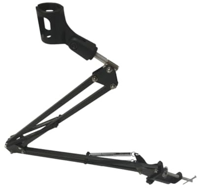 Adjustable Microphone Bracket with Double Braced Folding Arms 1500g | Desktop Stand for Family Video Recording, Metal Build, Black Finish, Easy Desk Mounting, Flexible Angle Control