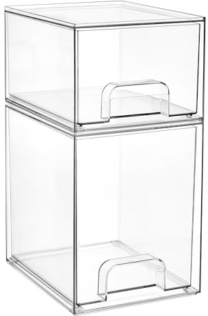 Vtopmart Boxen Aufbewahrung mit 2 Schubladen, Clear Schminktisch Organizer | Anti-Rutsch Organizer Schublade Benutzt für Badezimmer, Schminktisch, Schreibtisch
