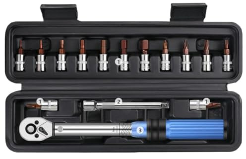 Tidevib 15-Piece 1/4-Inch Drive Torque Wrench Set 2-24Nm, Chrome Vanadium Steel, for Bike and Small Vehicle Repair