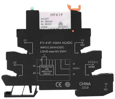 Módulo de relé delgado carril DIN HF-41F, 5 a 10 unidades, con montaje en PCB integrado, potencia 12 V, 24, 48, 110 y 230, zócalo 6,2 mm(10PCS,24VACDC)