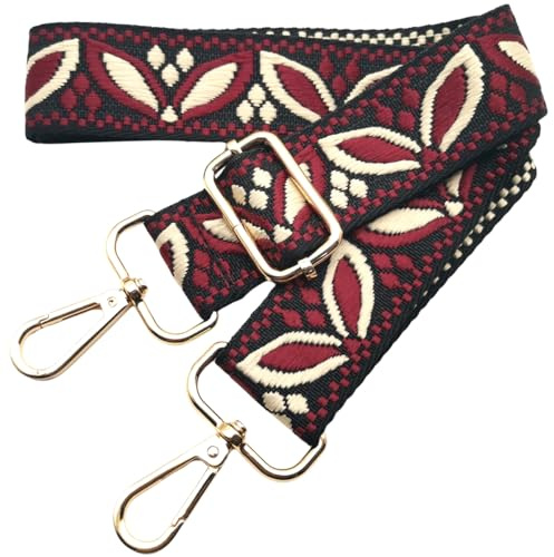 Bandoulière de Sac à Main Multicolore, Sangle Large Sac Bandouliere Remplacement Réglable mit Mousqueton Dorée, 3.8cm Confortable et Résistant pour Femmes Crossbody, Noir-Bordeaux, 632
