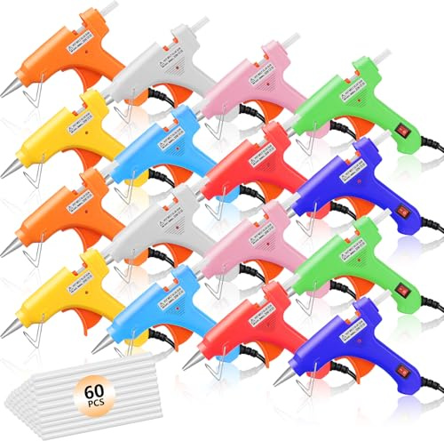 16 Pcs Hot Glue Gun, Mini Glue Gun for Crafting, 60pcs 7mm Glue Gun Sticks, Fast Heating,for Kids Crafts,Christmas DIY,Card, Plastic, Fabric, Home Office Repairing,20W