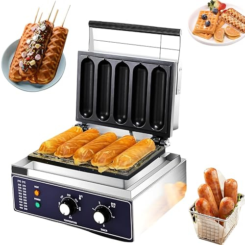 Máquina De Gofres Con Corn Dog, Máquina Comercial De Hot Dogs De 1500w Con Placas Antiadherentes Y Control De Temperatura De 0-300°c, Prensa De Hot Dogs Y Gofres De Acero Inoxidable