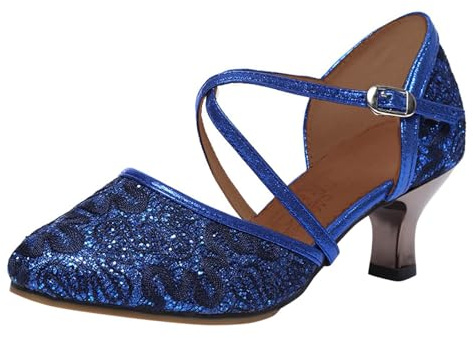 Latinska dansskor med hög klack sandaler - eleganta och bekväma skor med klackskor täckt klack bröllop kväll spetsad tå pumps pärlstav ankelrem vackra sandaler