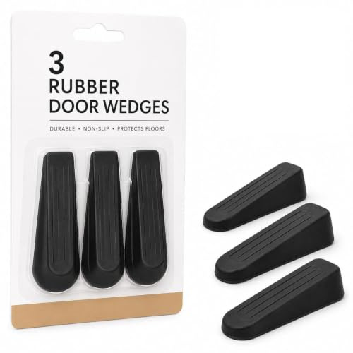 MAR Door Stops 3 Pack – Black Rubber Door Wedges, Hold Doors Open Indoors | 3 black rubber door stops to hold doors open. Use loose as a wedge or fix in place with included fittings. Home & office.