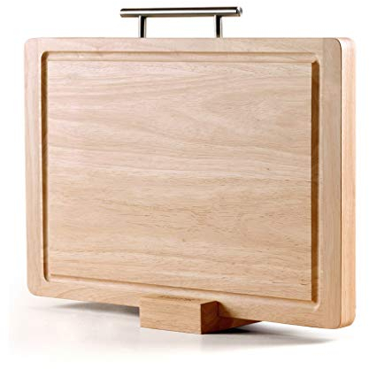 Tabla de Cortar de Madera de Caucho Reversible con manijas * Ranura de Jugo Bloque de Corte Grueso para Cortar Tallado Queso Embutidos y Cocina de hogar Tabla de Cortar para Verduras y Carne