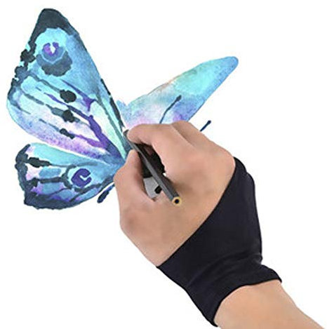 Künstler Handschuhe Zeichenhandschuh mit 2 Fingern, Elastisch Zeichnung Handschuhe Two-Finger Glove für Grafiktablett/Pen Display/Leuchtkasten, geeignet für Rechts und Linkshänder