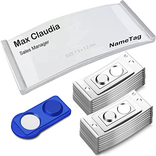 FIVAVA Badge Aimanté, 20 Pcs Badge Vestimentaire Aimanté, 75x32mm Badge Personnalisable, Magnétique Plaques Porte-Noms Pour Vêtements avec 2 Aimants Puissants au Néodyme