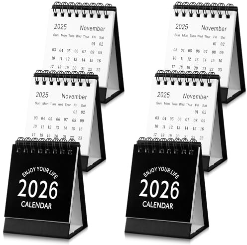 Kosiz 6 Pcs Mini Desk Calendar 2026 Gifts Set Nov. 2026-dec. 2026 Standing Flip Small Desk Calendar with Stickers for Crafts Teachers Employee Appreciation Christmas New Year Gifts Bulk(Black)