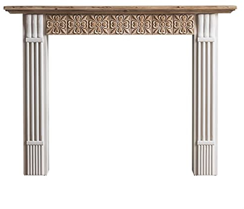 WAOCEO Kaminumrandung Vintage Kaminofen-Kaminsims-Einfassung, dekorativer Kaminschrank, weiße Kaminsims-Einfassung, Geschnitzte Wohnzimmer-Kaminsims-Einfassung Dekorative Kaminkonsole