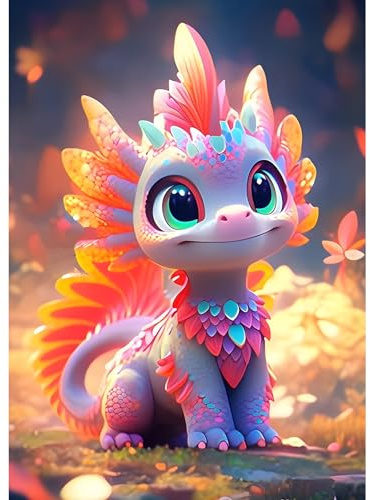 DPHERO Drache Diamant Painting Bilder für Erwachsene Kinder,5D Zeichentrickfilm Diamond Painting Set,DIY Strass Bilder Diamant Kunst Kits,Runde Steine Diamant Painting für Zuhause Dekor 30x40 cm