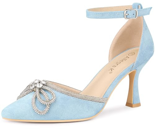 Allegra K Women's Rhinestones Bow Wedding Shoes Stiletto Heel Sky Blue Sandals Pumps 7 M US