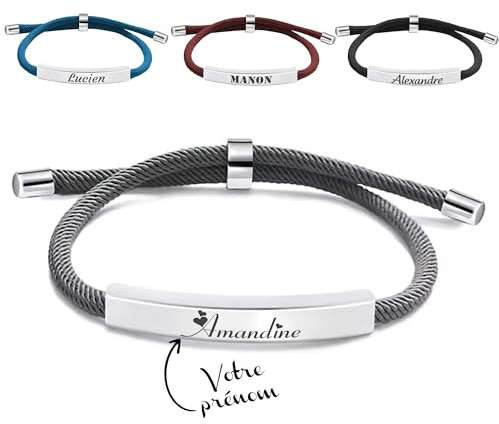 KDO MAGIC - Bracelet cordon Personnalisé | Idée cadeau fête des Mères, fête des Pères, anniversaire | Bracelet corde prénom gravé | Bijoux homme et femme