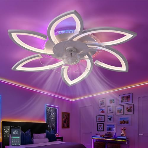 Fachae RGB Ventilatore Da Soffitto Con Luce E Telecomando, Moderno Plafoniera Con Ventilatore Silenzioso LED Dimmerabile, DC 6 Velocità Lampadario Con Ventilatore Reversibile Per Camera Da Letto