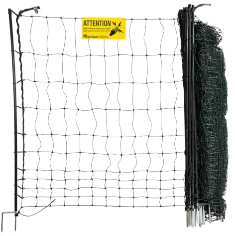 horizont Hundezaun easyLine 25 m – 105 cm hoch – mobiler Steckzaun mit Strom und 7 PVC-Pfählen mit Doppelspitze – Netz grün – Stabiler Gartenzaun mobil & Campingzaun für große Hunde