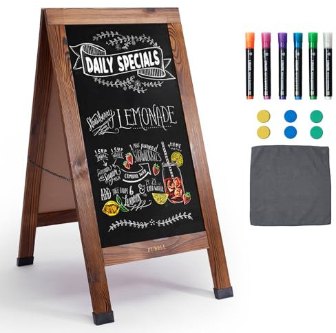 Large Sandwich A-Frame Chalkboard Sign - 40 x 20 Inches Magnetic Wooden Chalk Board for Sidewalk, Stand up Double-Sided Outdoor Easel Display for Restaurant Cafe Shop Wedding Party or Business