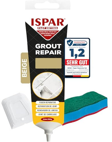 ISPAR Malta per fughe di colore beige, 250 g, pronto all'uso per piastrelle con spatola, riparazione delle fughe in bagno e cucina, inodore e facile da usare