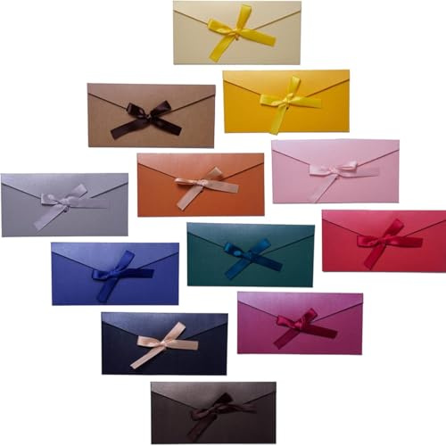 12 buste retrò, buste colorate, buste colorate con nastro, buste retrò in carta kraft, buste regalo di Natale per matrimoni, compleanni, feste e Natale (22x10,8 cm)