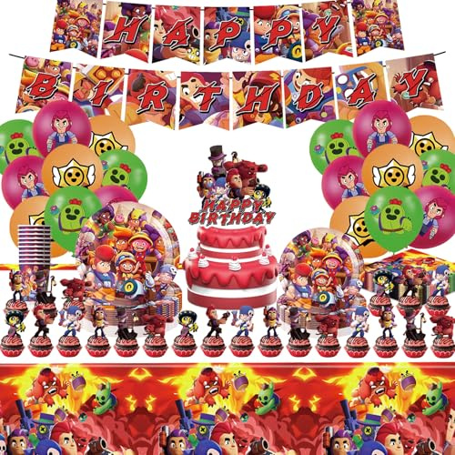95pcs Decoracion Cumpleaños, Vajilla Cumpleaños, Globos para Cumpleaños Set Incluir Toppers de Pastel, Pancarta, Toallas de Papel, Platos etc etc, Decoración Cumpleaños para Niños