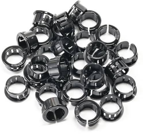BOPOREAE 30 bujes negros abiertos de 3/4 pulgadas (20 mm) de diámetro de montaje, ojales de plástico para cableado, ojales redondos de nailon para bloqueo de cable eléctrico, manguera, bujes de