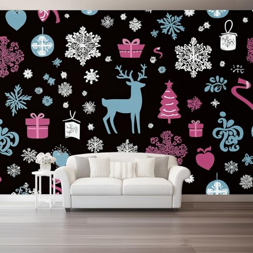 Nicht selbstklebende Fototapete aus Vlies 350 x 256(WxH) - Zeichentrickfilm Weihnachten Schneeflocken Szene, Dekoratives Wandbild für Wohnzimmer Schlafzimmer Mehrfarbig