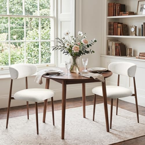Ckaff Küchenstuhl Esszimmerstühle 2er Set, Moderne Polsterstuhl Essstühle mit Ergonomisch Rückenlehne, Esszimmerstühl aus Leinen mit Metallbeinen in Nussbaum für Esszimmer Küche Restaurant, Beige