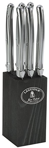 LAGUIOLE - Bloque de 6 Cuchillos para Carne (Acero Inoxidable, sobre Bloque de Madera Negro)