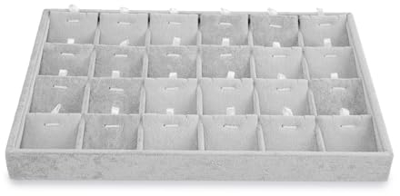 Oirlv Grau Samt Schmucktablett 24 Grid Liner Anhänger Ohrringe Organizer Tablett Schmucktablett,Schmuckaufbewahrung