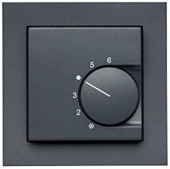 Halmburger Raumthermostat RTR-5510 anthrazit + GIRA E2 1-Fach Rahmen 021123, anthrazit + Abdeckung 55x55mm, Kontaktausführung Öffner für Fußbodenheizung Stellantriebe 230V stromlos geschlossen (NC)