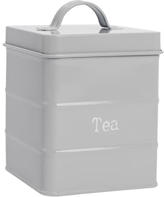 Harbour Housewares Metal Tea Storage Canister - Grey - 1x Vintage Retro Food Storage Canister Tea Caddy Food Preservation Container Tin with Airtight Fit Lid for Kitchen Organisation & Home Décor