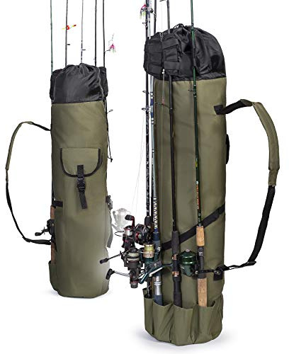 Besti Fishing Rod Organizer Bag (Portable) Shoulder Carry Home and Travel Storage | Professional Reel, Tackle, and Equipment Organization | Heavy-Duty, Water-Resistant (khaki green)