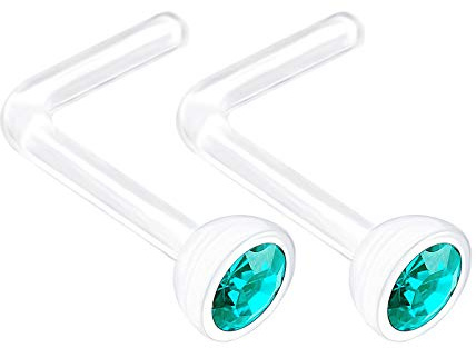 KJM FASHION 2 STK Durchsichtig Bioflex Nasenringe 0,8mm 20gauge 5 mm 2.5mm Blauer Zirkon Kristallkugel Ohrringe Piercing Schmuck 1912