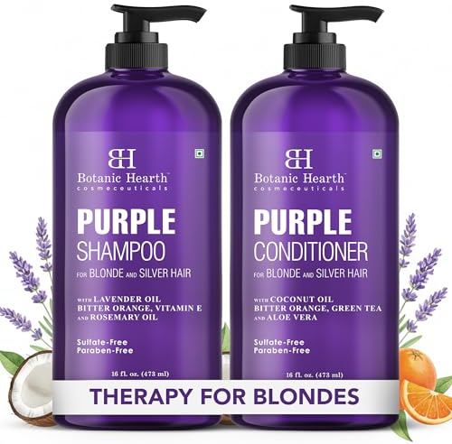 Botanic Hearth Purple Shampoo And Conditioner Set | For All Shades Of Blonde, Silver And Gray Hair | Enhances Highlights | Sulfate Free, Paraben Free, 16 Fl Oz Each