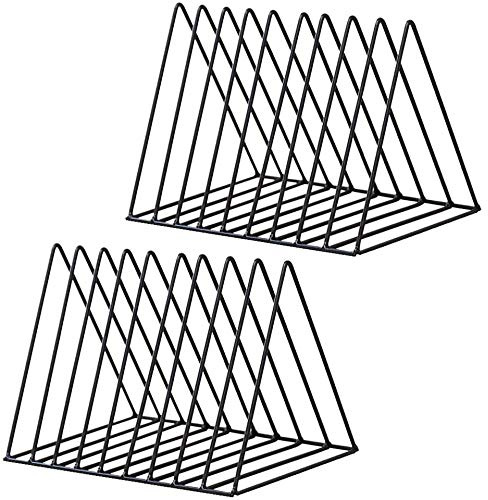 Xihaoer 2pcs Magazine Rack Book Record Holder, Desktop Iron Storage Rack Bookshelf Multifunction Triangle File Organizer Decor Home Office (Black)