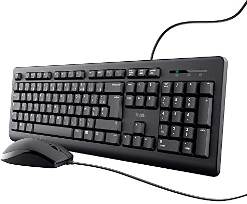 Trust Taro Pack Clavier et Souris Filaires - Clavier AZERTY Français, Résistant aux Éclaboussures, Silencieux, Câble USB de 1.8 m, Clavier PC, Portable, Ordinateur, Windows, Mac OS - Noir