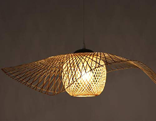Lampada A Sospensione Rattan Bamboo Lampadario Con Paralume E27 in Rattan Per Illuminazione Plafoniera Legno Lanterna Creativa Paralume Fatto Mano Sala Pranzo Soggiorno Cucina Caffetteria Bar,65cm