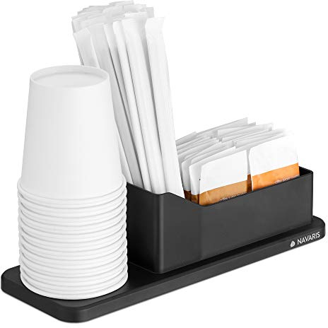 Navaris Organizzatore Porta Bicchieri Salviette Zucchero e Palette caffè - Stazione Portazucchero Portabicchieri - Tea Station 24,4x8,7x6,8cm - Nero