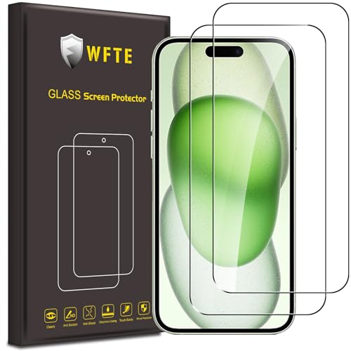 WFTE [2-Pack Screen Protector for iPhone 15 Plus/15 Pro Max,Anti-Scratch,High Transparency,Anti-fingerprint,Bubble-Free,Premium Tempered Glass Screen Protector For iPhone 15 Plus & iPhone 15 Pro Max
