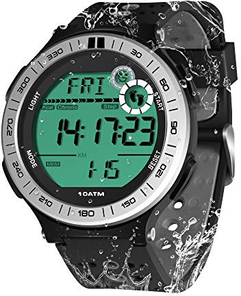 TEKMAGIC 100 m Unterwasser Armbanduhr Schrittzähler für Männer Jungen Schwimmuhr Wasserdicht mit Lap Stoppuhr und Wecker, Format 12/24 Stunden wählbar, Gurt