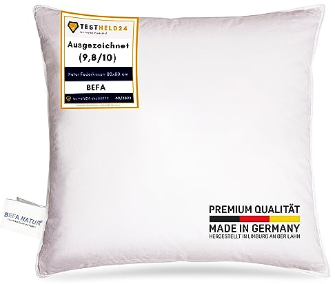 BEFA NATUR Federkissen 80x80 cm | Kopfkissen 100% Federn |1500g Füllgewicht | Allergiker geeignet (NOMITE) | Tierwohl Zertifiziert (DOWNPASS) | Oeko-TEX Klasse 1 | Made in Germany